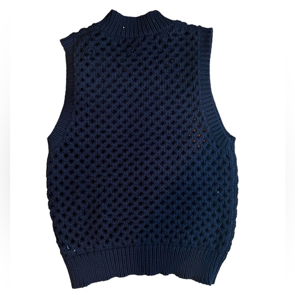 Theory Mayleen Open Stitch Mock Neck Sweater Vest Size Small Black - Picture 8 of 12